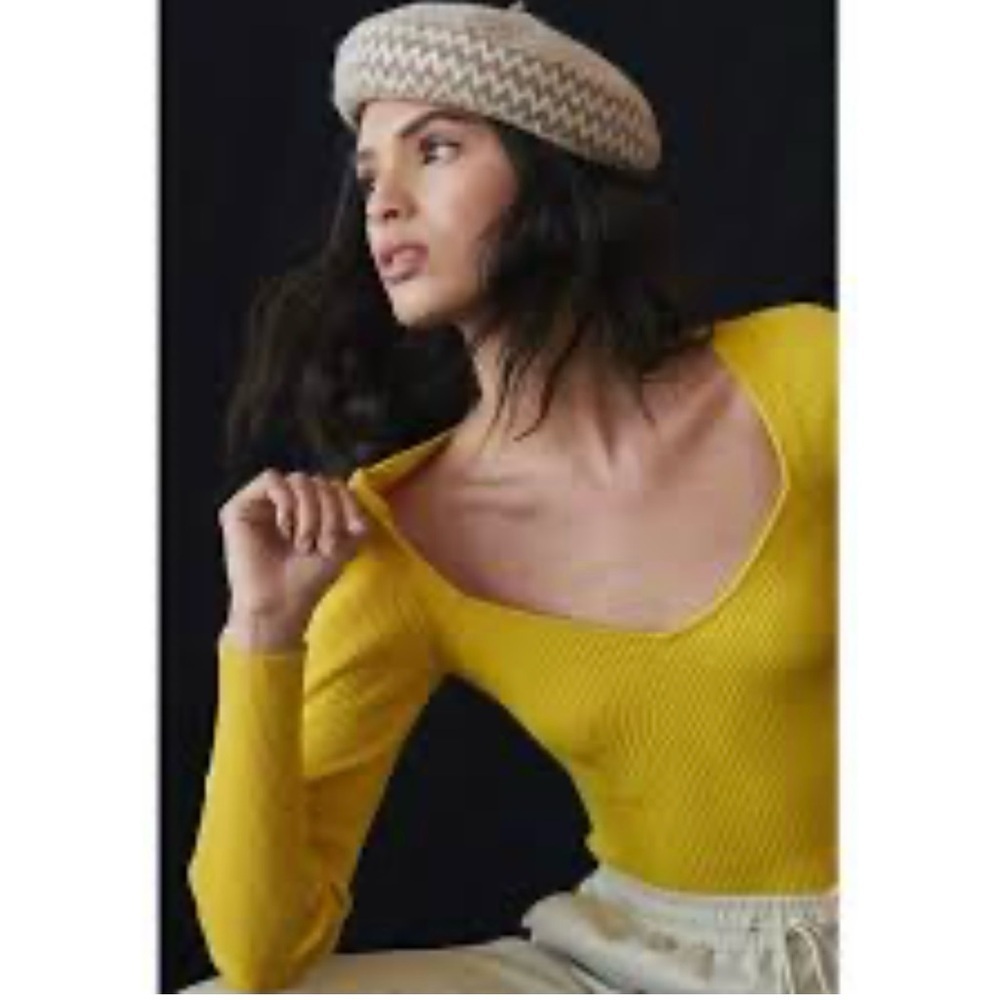 Anthropologie Citron / Yellow Ribbed Knit Top / Sweater.   NWT